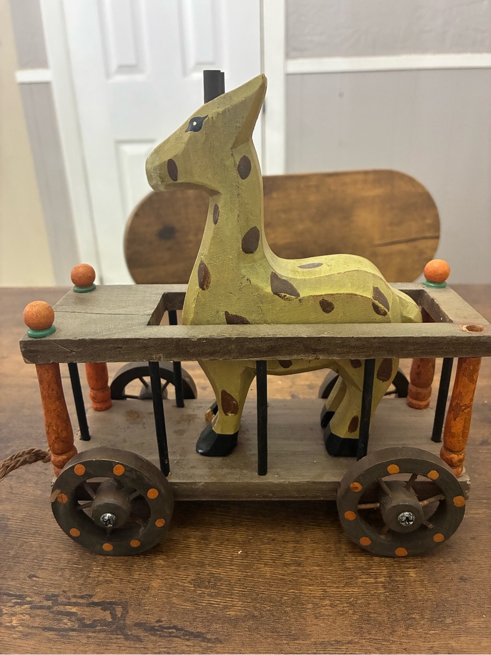 Vintage Wooden Giraffe Circus Wagon Pull Toy Decoration